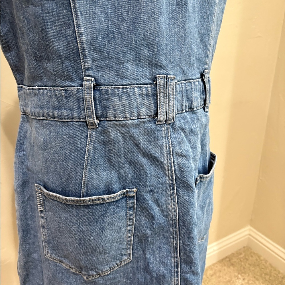 PAIGE Blue Denim Kelsee Tie Belt Sleeveless Mini Shirtdress Size 14 - Picture 5 of 8